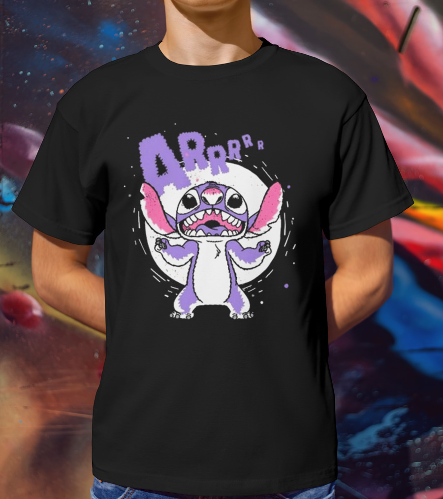Midnight Stitch ARRp Purple Alien Character With Moon Background T-Shirt
