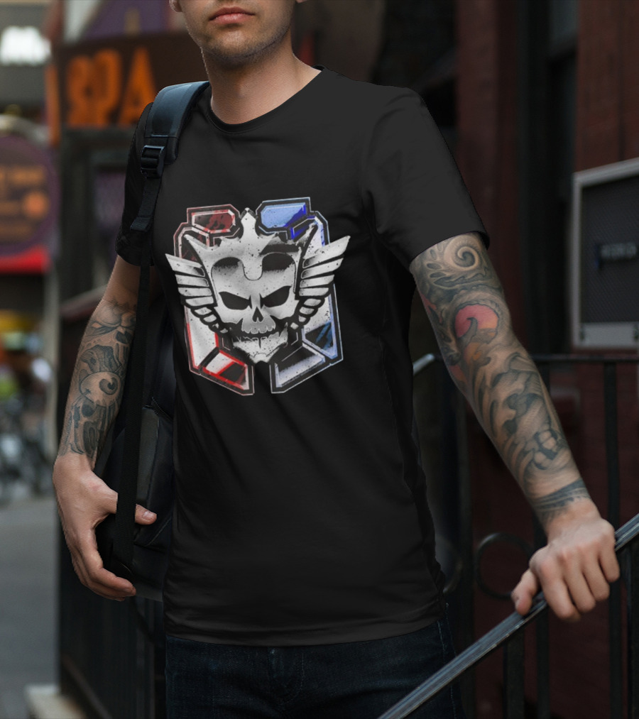Cody Rhodes Captain Badge Black Skull Wings Red Blue White T-Shirt
