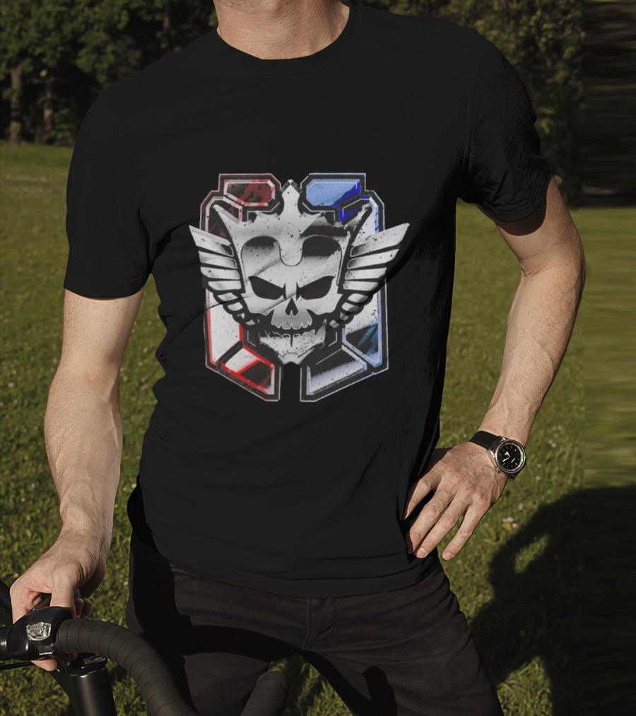 Cody Rhodes Captain Badge Black Skull Wings Red Blue White T-Shirt