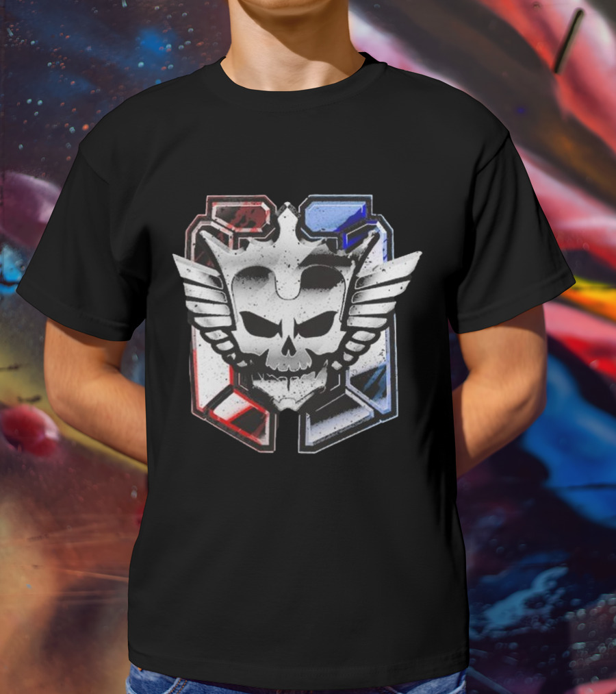 Cody Rhodes Captain Badge Black Skull Wings Red Blue White T-Shirt