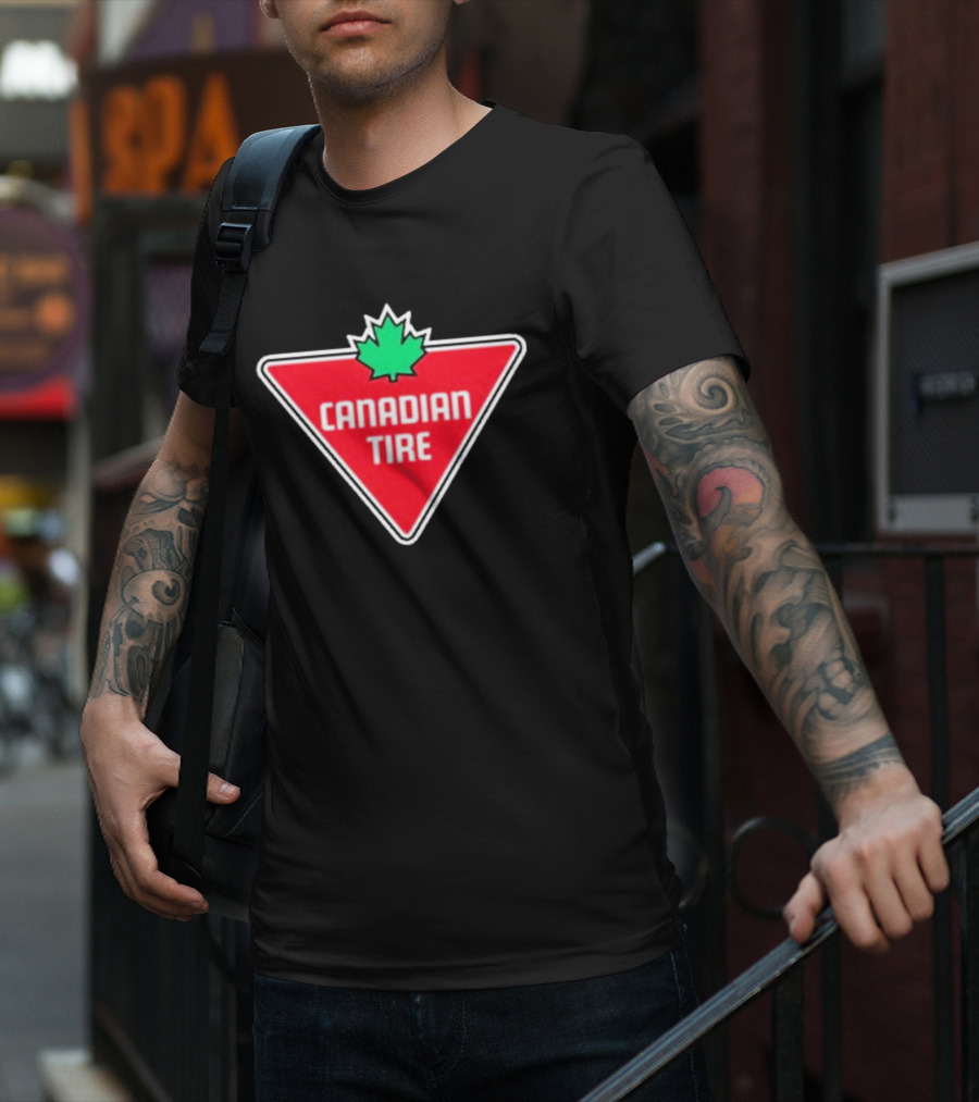 Mike Myers Canadian Tire Logo Red Triangle With Green Maple Leaf T-Shirt