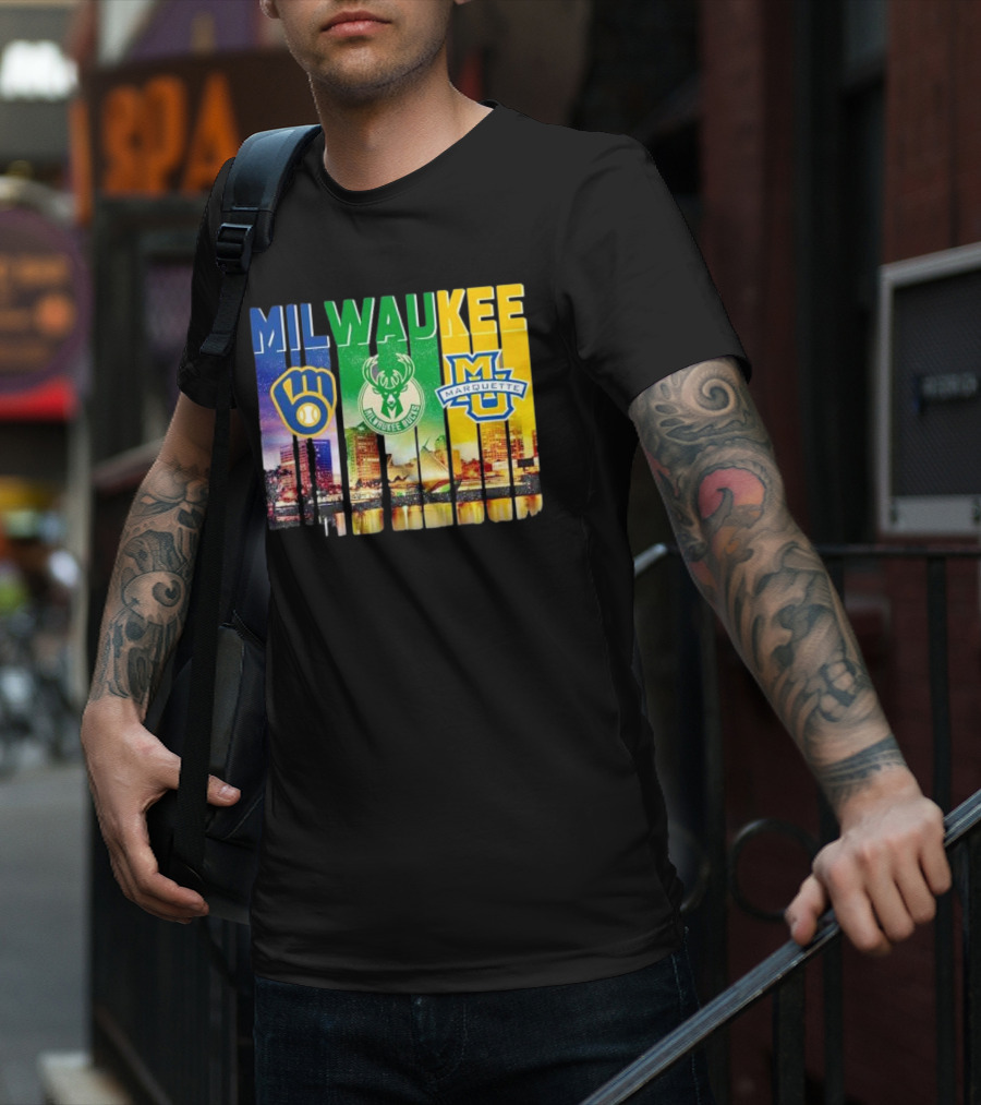 Milwaukee Brewers Bucks Marquette City Skyline Theme T-Shirt