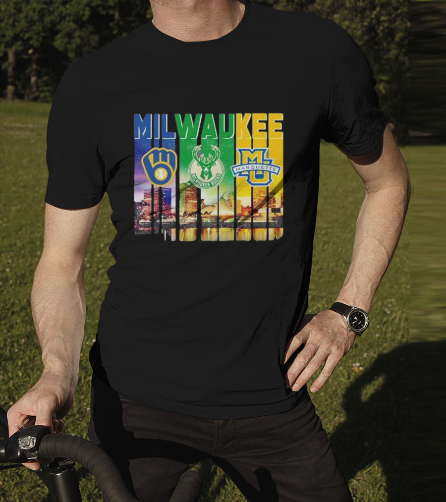 Milwaukee Brewers Bucks Marquette City Skyline Theme T-Shirt