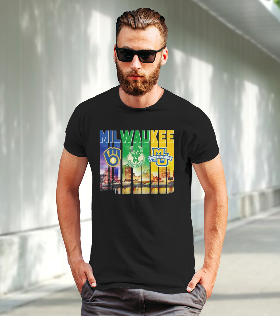 Milwaukee Brewers Bucks Marquette City Skyline Theme T-Shirt