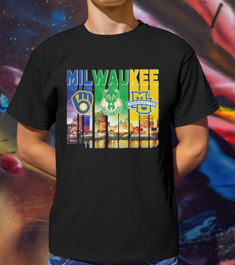Milwaukee Brewers Bucks Marquette City Skyline Theme T-Shirt