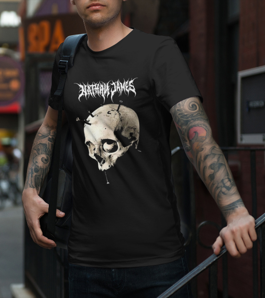 Nathan James Skull With Nails And Textured Background T-Shirt
