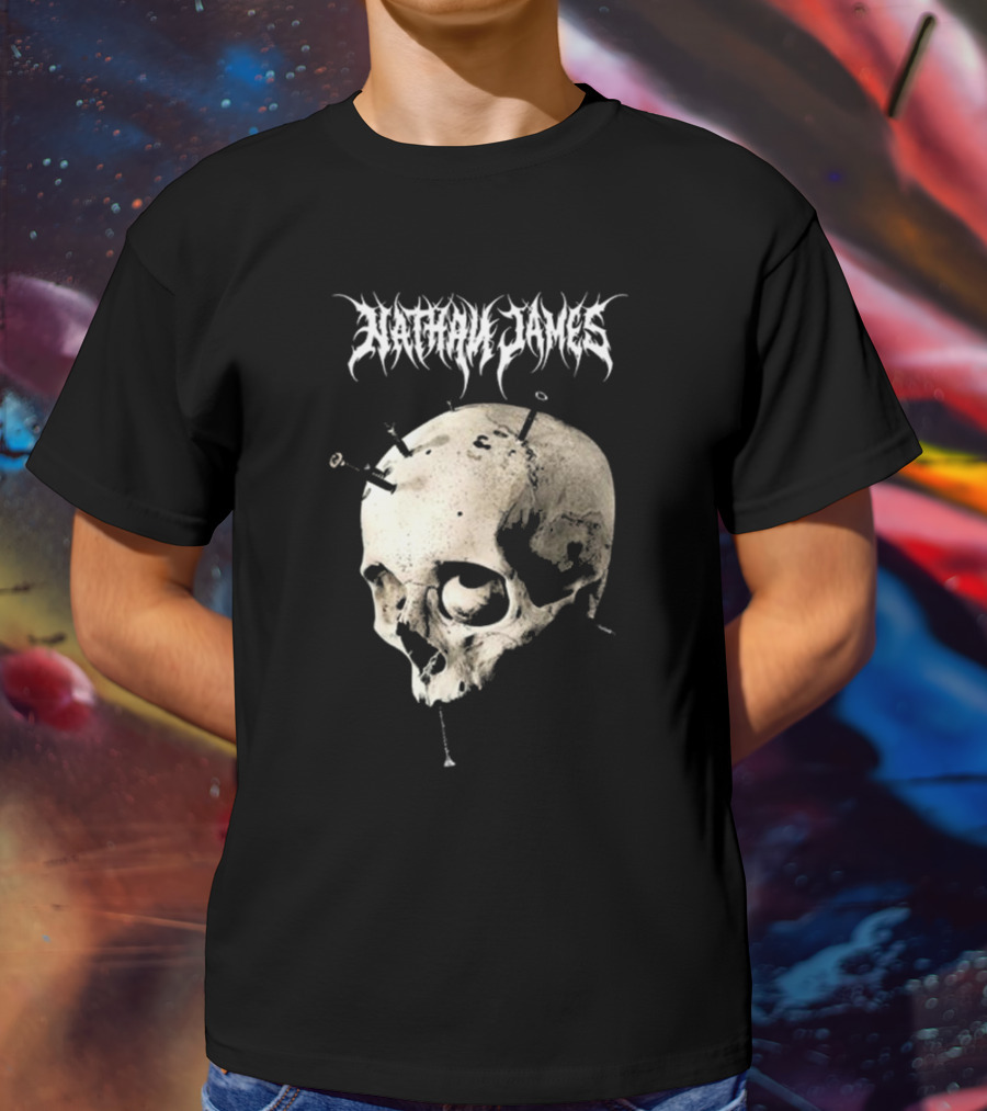 Nathan James Skull With Nails And Textured Background T-Shirt
