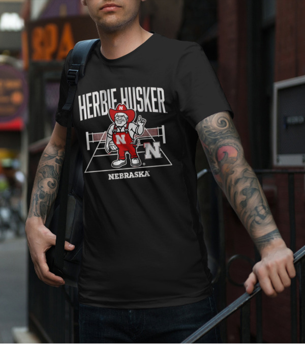 Herbie Husker Nebraska Volleyball Mascot With Court And Net T-Shirt