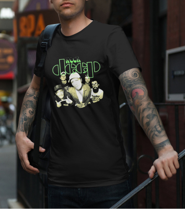Neckdeep Doors Of Perception Band Photo Neon Green Text T-Shirt
