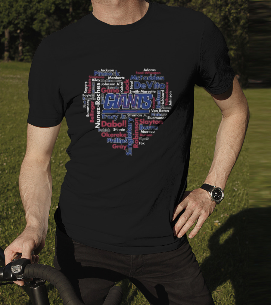New York Giants Team Names Heart Word Cloud Fan Tribute T-Shirt