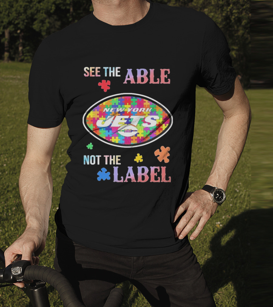 New York Jets Autism Awareness See The Able Not The Label Puzzle Pieces T-Shirt