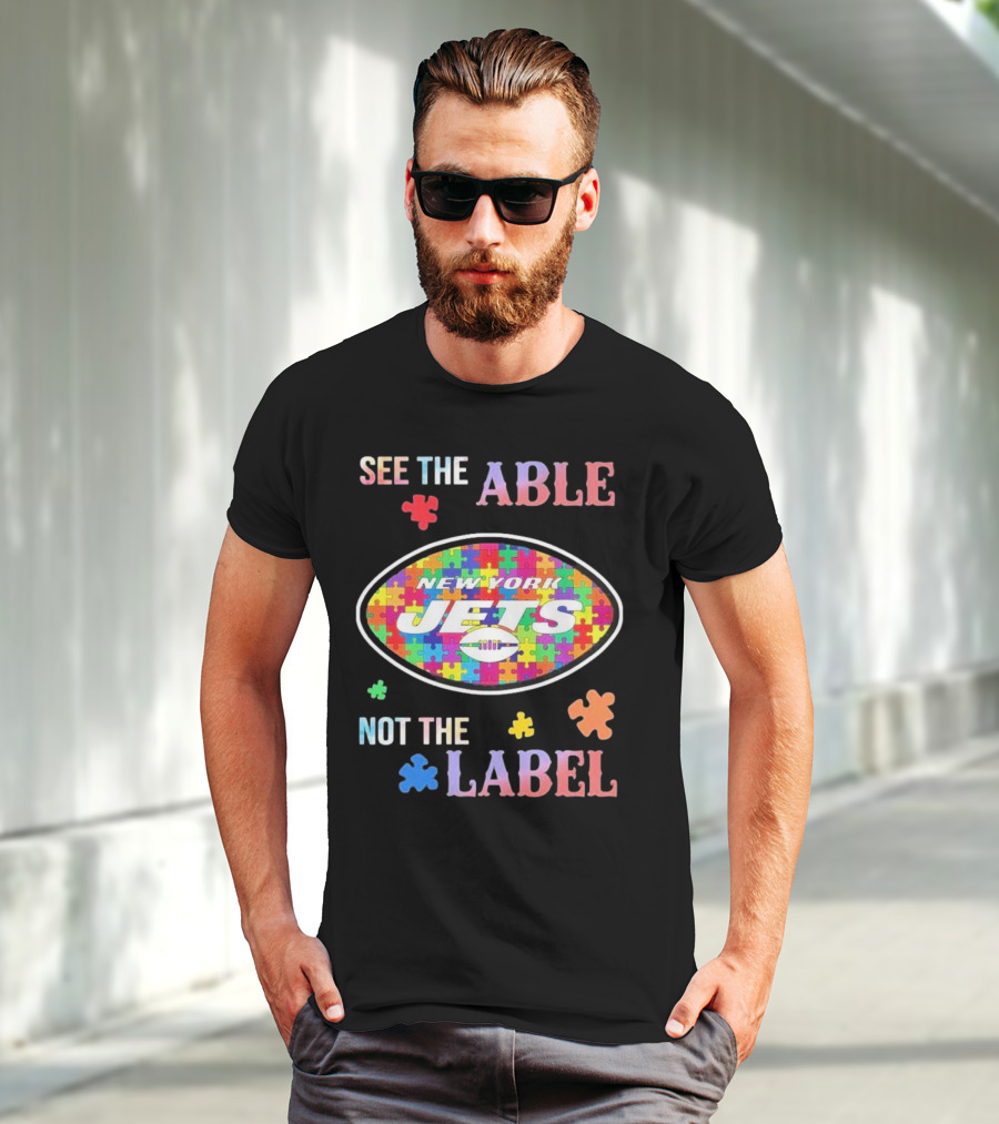 New York Jets Autism Awareness See The Able Not The Label Puzzle Pieces T-Shirt