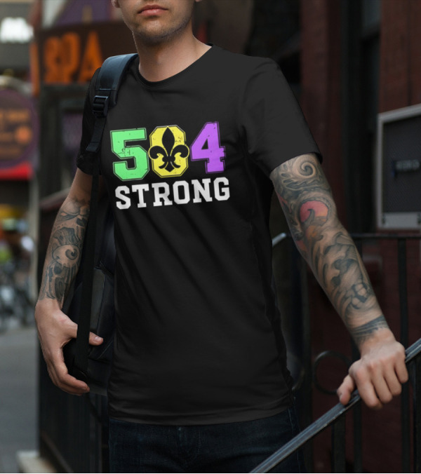 New Orleans 504 Strong Fleur-de-Lis Green Yellow Purple T-Shirt
