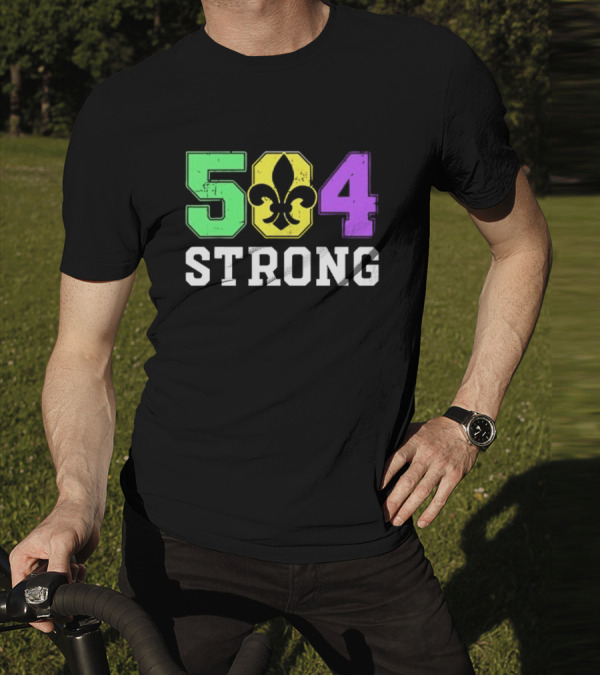 New Orleans 504 Strong Fleur-de-Lis Green Yellow Purple T-Shirt
