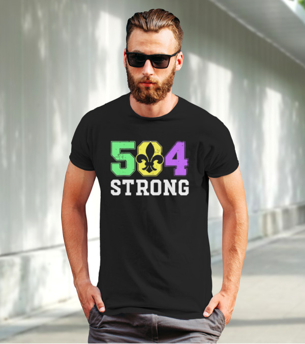 New Orleans 504 Strong Fleur-de-Lis Green Yellow Purple T-Shirt