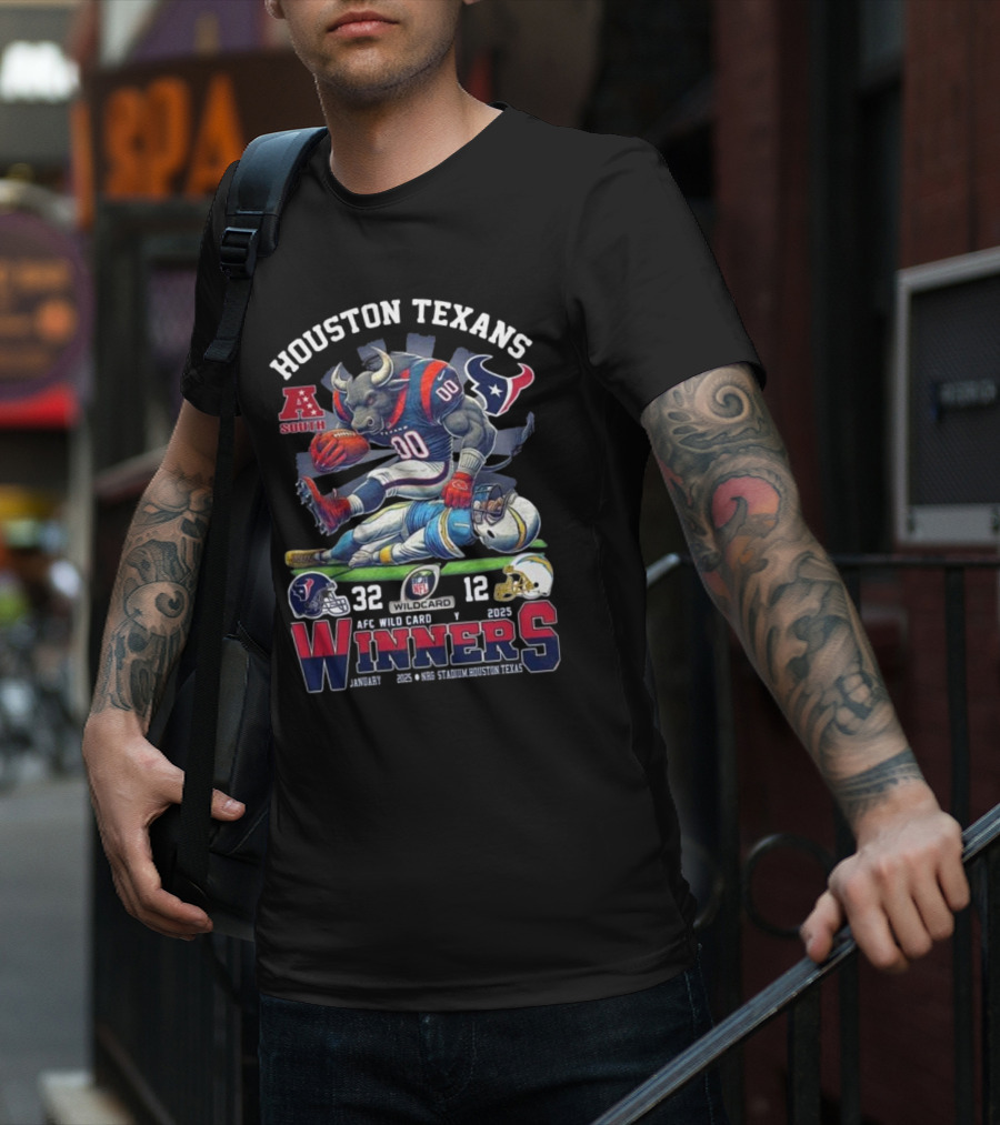 Houston Texans AFC South Wild Card Winners 2025 NFL Mascot 32-12 T-Shirt