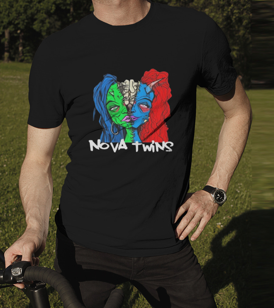 Nova Twins Monster Head Blue Green Red Hair Two-Faced Artwork T-Shirt