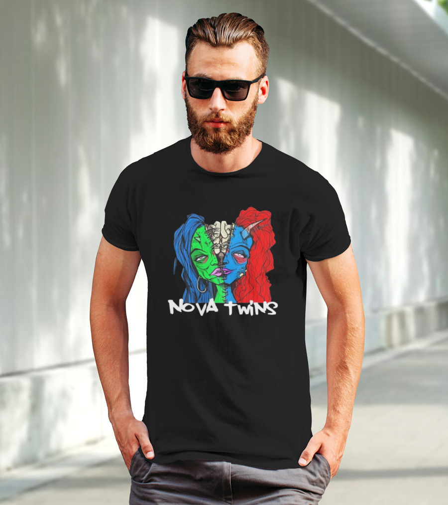 Nova Twins Monster Head Blue Green Red Hair Two-Faced Artwork T-Shirt