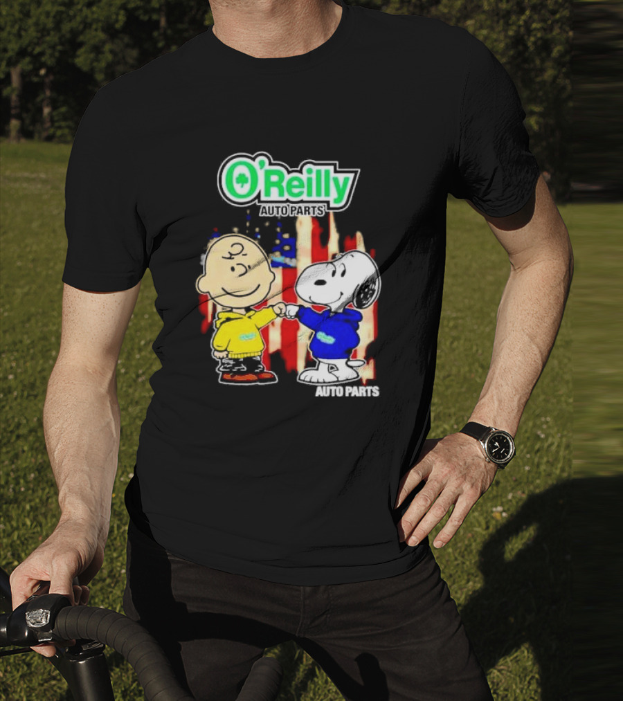 O’Reilly Auto Parts Charlie Brown Snoopy American Flag T-Shirt