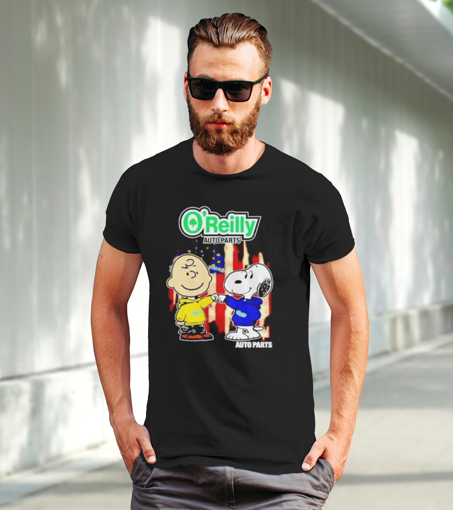 O’Reilly Auto Parts Charlie Brown Snoopy American Flag T-Shirt