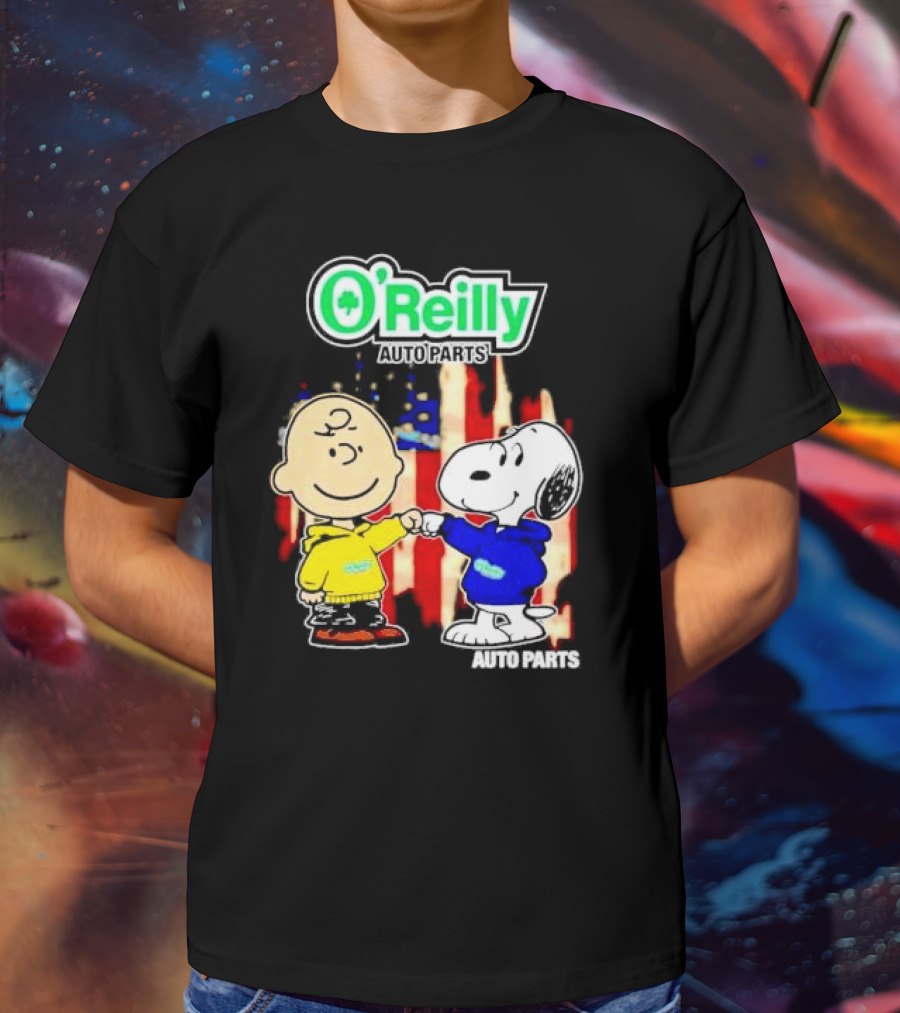 O’Reilly Auto Parts Charlie Brown Snoopy American Flag T-Shirt