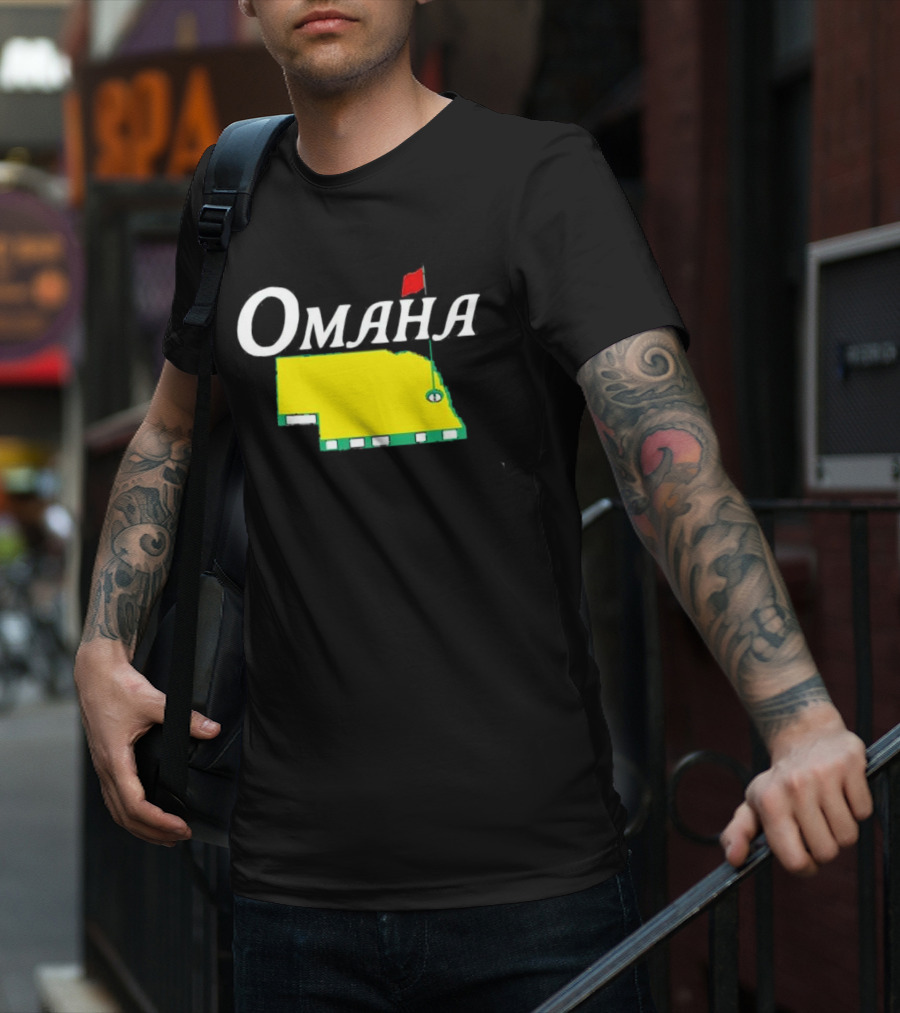 Omaha Nebraska Masters Golf State Map With Pin Flag T-Shirt