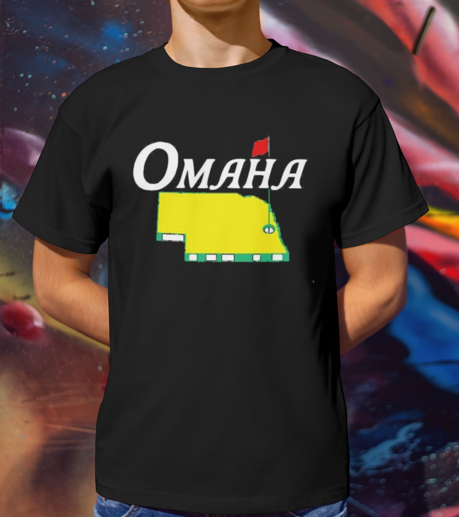 Omaha Nebraska Masters Golf State Map With Pin Flag T-Shirt