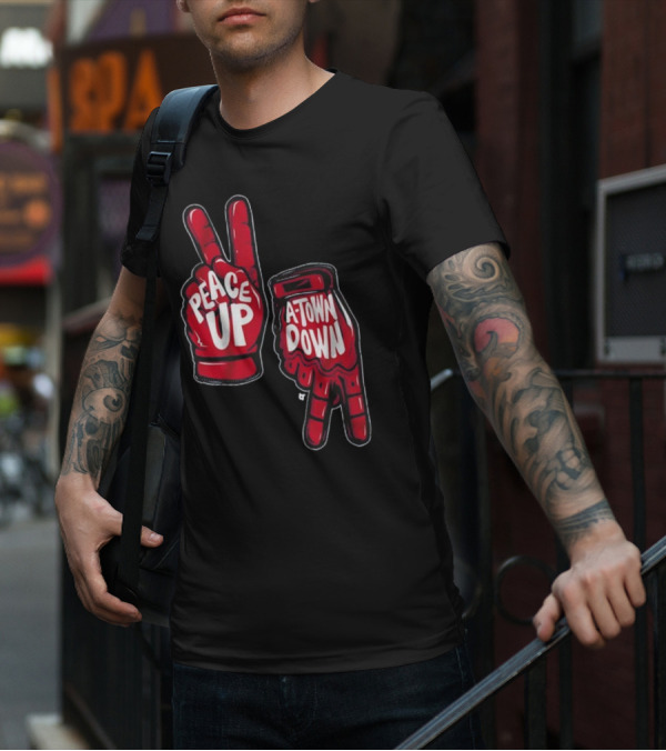 Peace Up A-Town Down Red Gloves Graphic T-Shirt