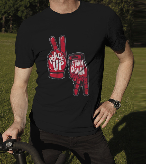 Peace Up A-Town Down Red Gloves Graphic T-Shirt