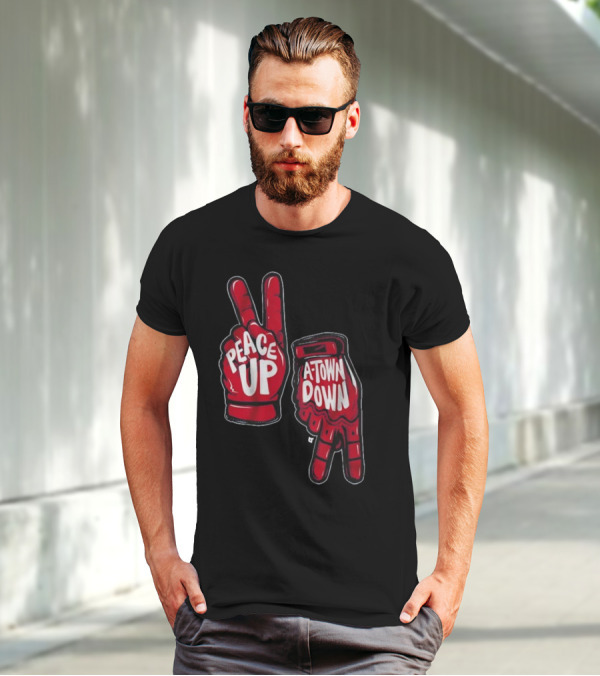 Peace Up A-Town Down Red Gloves Graphic T-Shirt