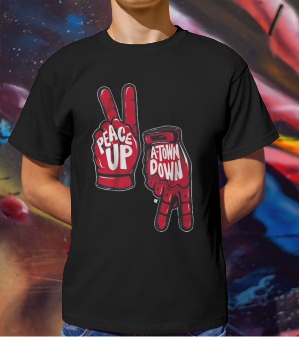 Peace Up A-Town Down Red Gloves Graphic T-Shirt