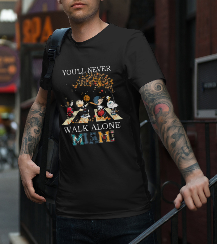 You’ll Never Walk Alone Miami Peanuts Characters Baseball Crossing Abbey Road T-Shirt