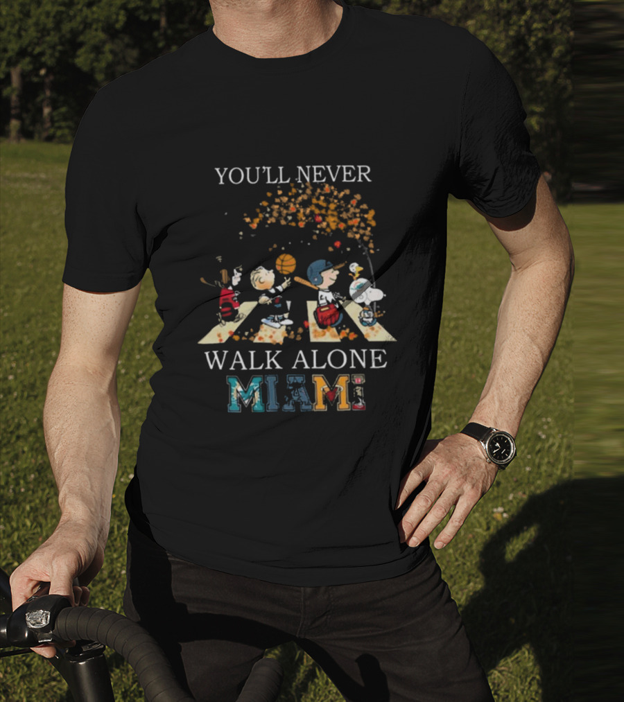 You’ll Never Walk Alone Miami Peanuts Characters Baseball Crossing Abbey Road T-Shirt