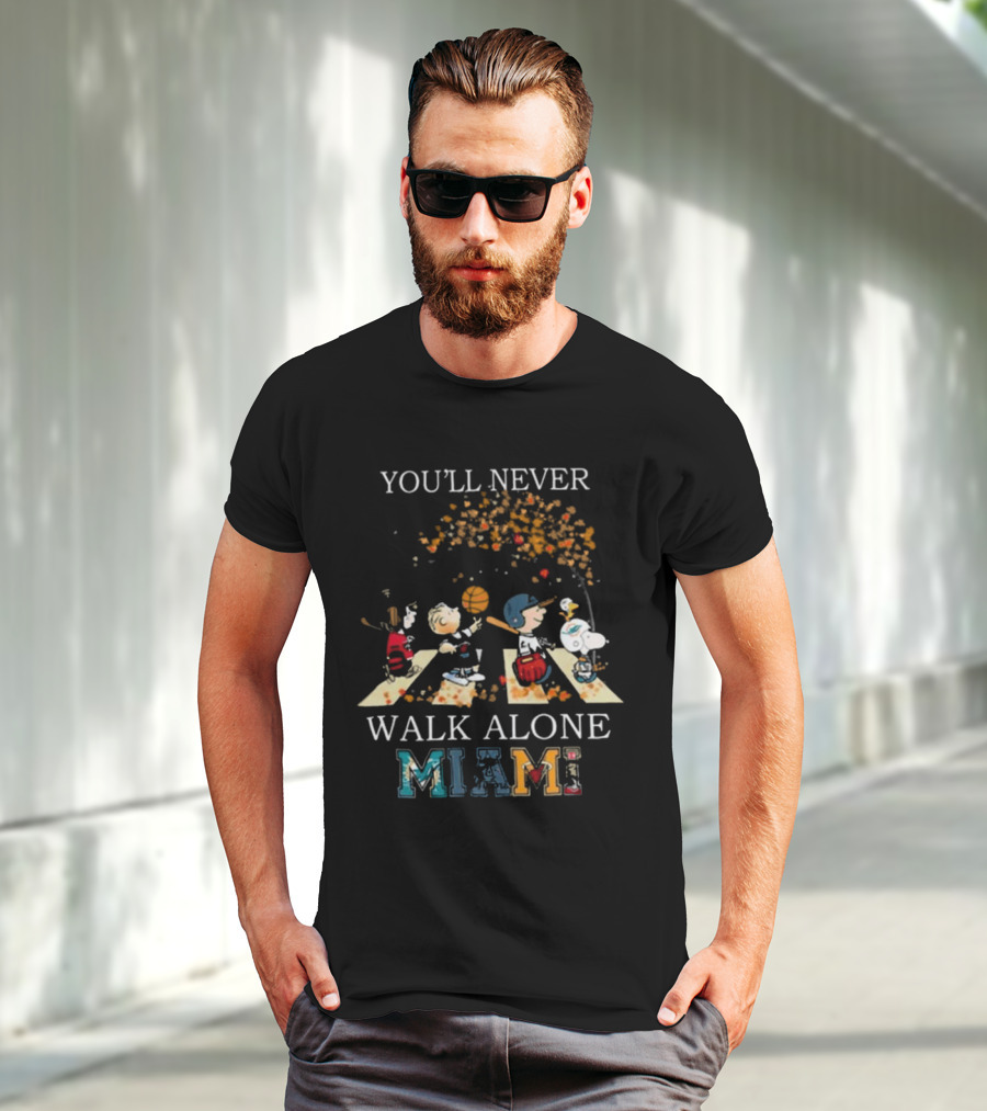You’ll Never Walk Alone Miami Peanuts Characters Baseball Crossing Abbey Road T-Shirt