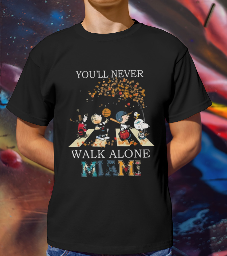 You’ll Never Walk Alone Miami Peanuts Characters Baseball Crossing Abbey Road T-Shirt