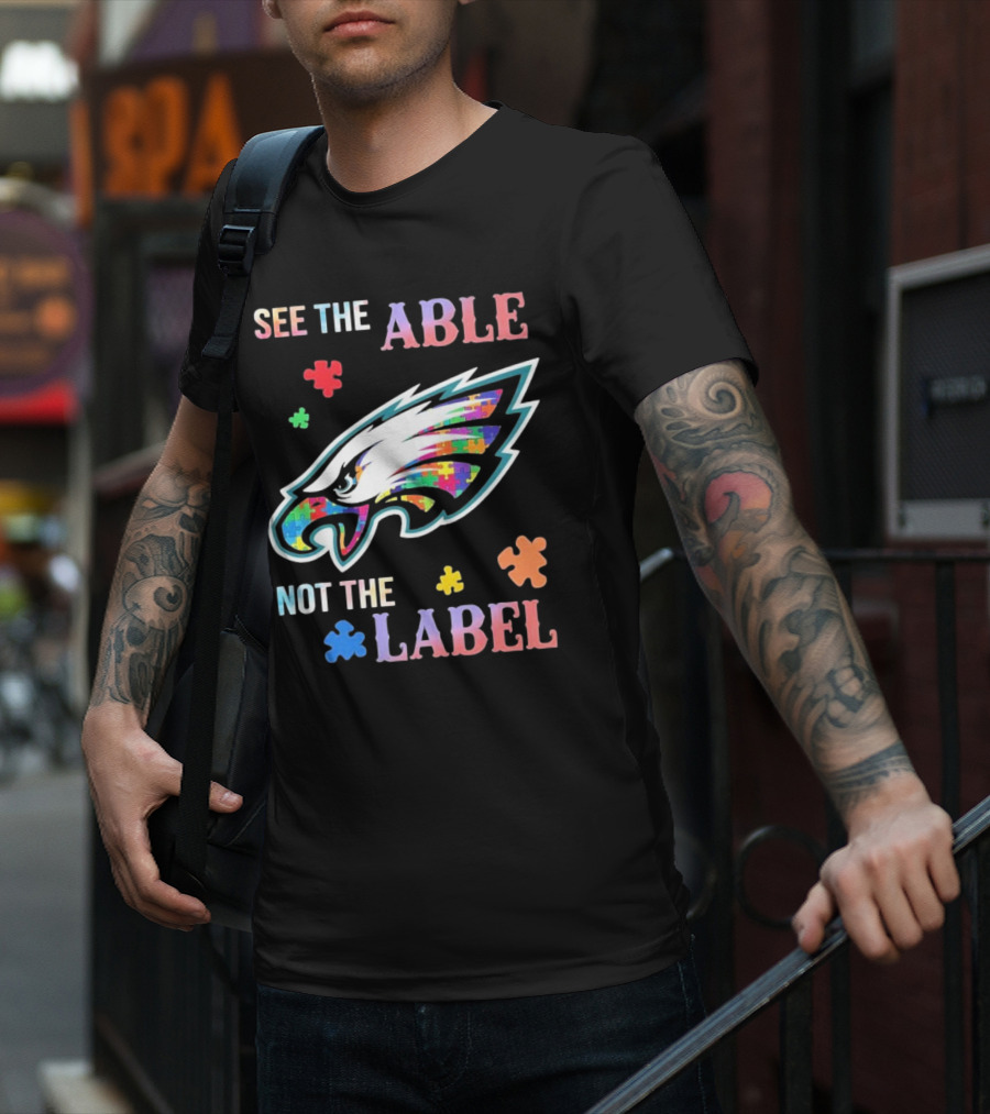 Philadelphia Eagles Autism See The Able Not The Label Puzzle Logo T-Shirt