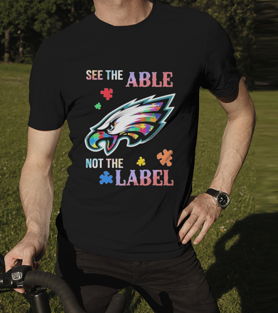 Philadelphia Eagles Autism See The Able Not The Label Puzzle Logo T-Shirt