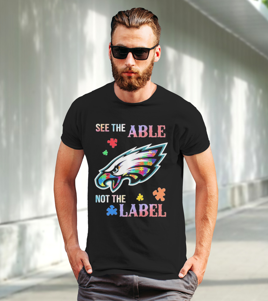 Philadelphia Eagles Autism See The Able Not The Label Puzzle Logo T-Shirt