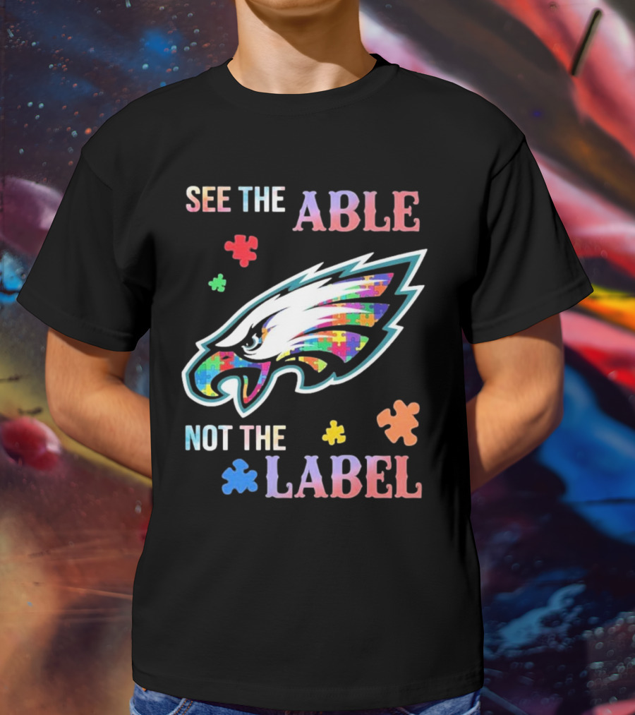 Philadelphia Eagles Autism See The Able Not The Label Puzzle Logo T-Shirt