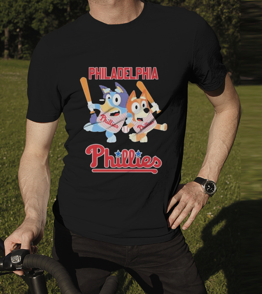 Philadelphia Phillies Bluey Cartoon Characters Baseball Theme T-Shirt