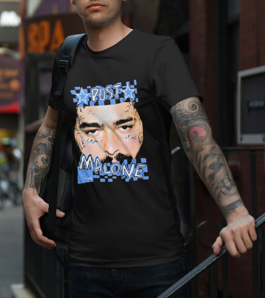 Post Malone Cowboys Star Tattoo Checkered Face T-Shirt