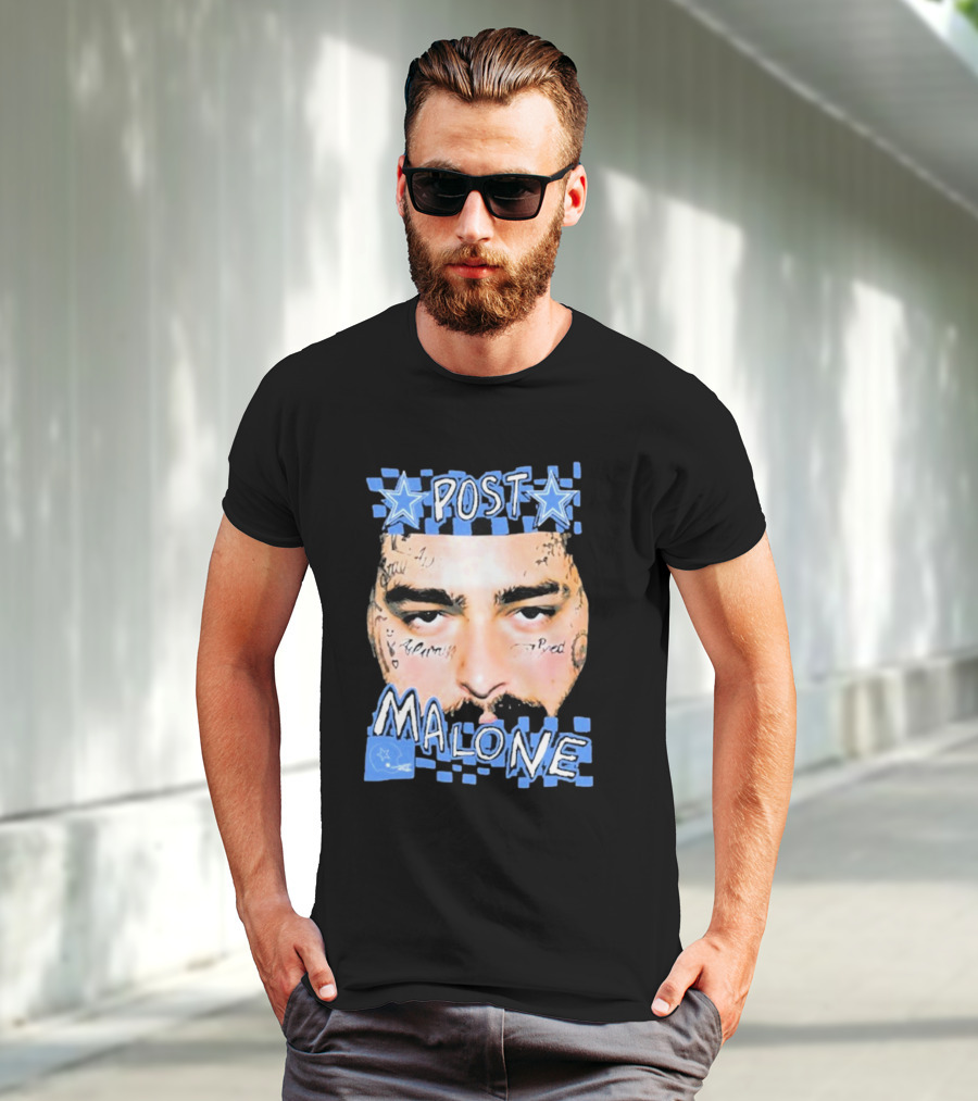 Post Malone Cowboys Star Tattoo Checkered Face T-Shirt