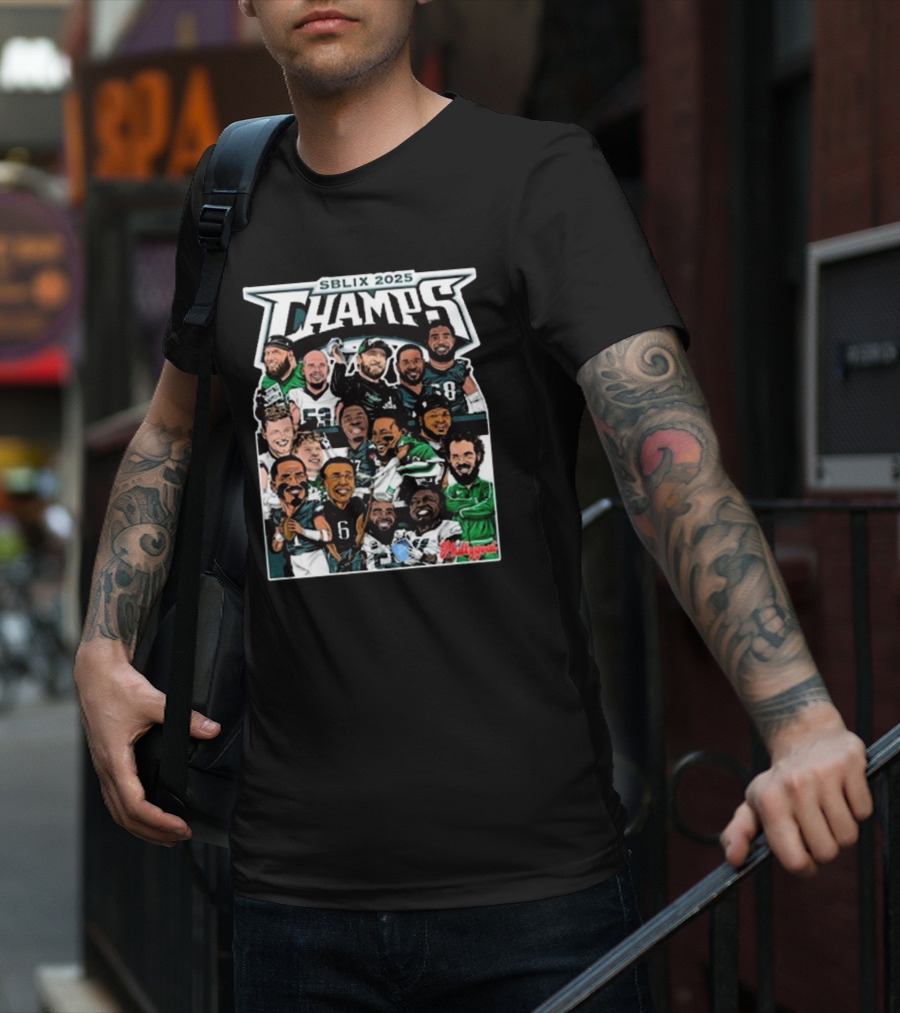 SBLIX 2025 Champs Phillygoat Philadelphia Eagles Caricatures Dream Team T-Shirt