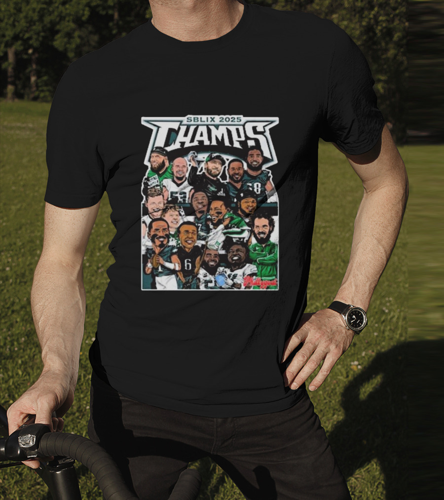 SBLIX 2025 Champs Phillygoat Philadelphia Eagles Caricatures Dream Team T-Shirt