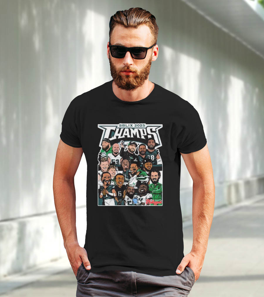 SBLIX 2025 Champs Phillygoat Philadelphia Eagles Caricatures Dream Team T-Shirt