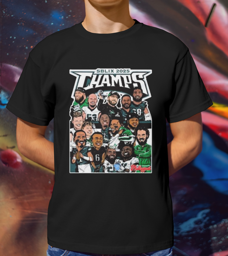 SBLIX 2025 Champs Phillygoat Philadelphia Eagles Caricatures Dream Team T-Shirt