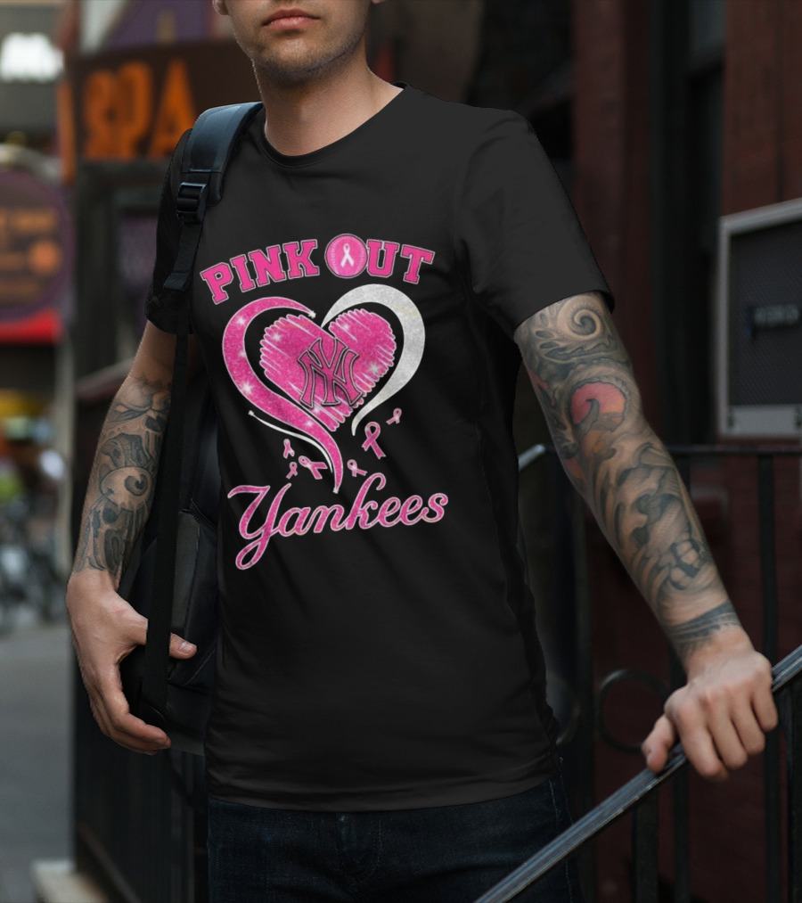 Pink Out Yankees Heart Ribbon 2025 T-Shirt