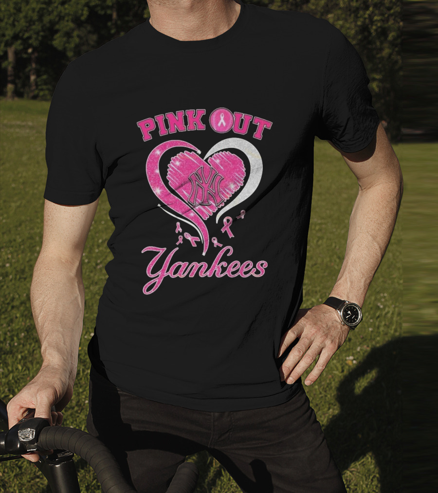Pink Out Yankees Heart Ribbon 2025 T-Shirt