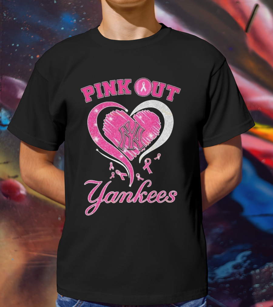 Pink Out Yankees Heart Ribbon 2025 T-Shirt