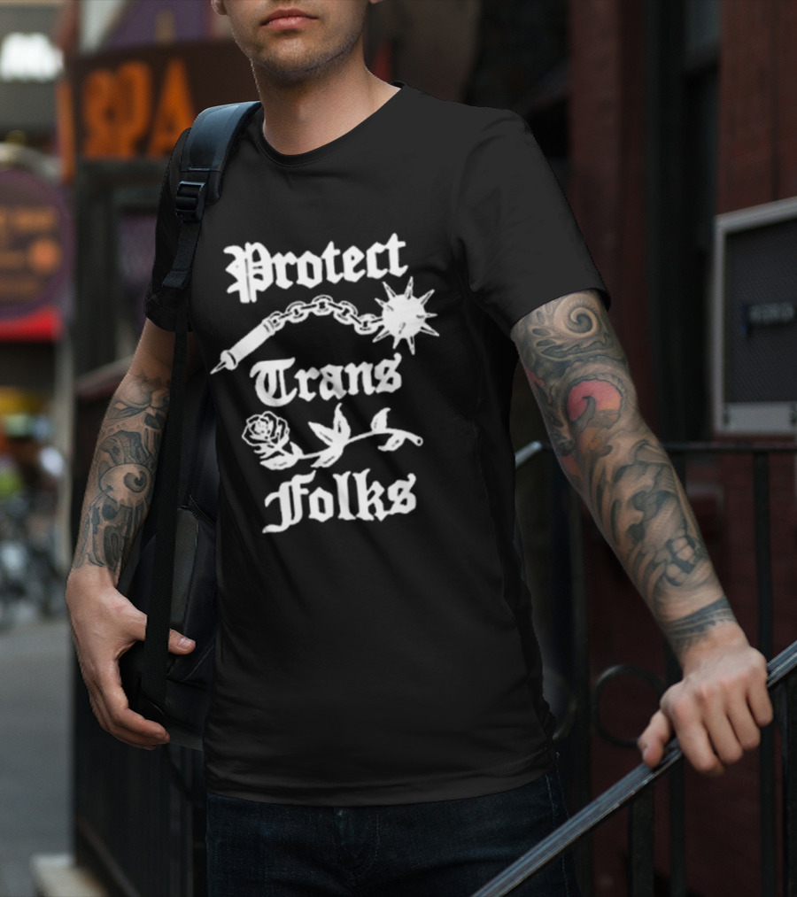 Protect Trans Folks With Mace Chain And Rose Imagery T-Shirt